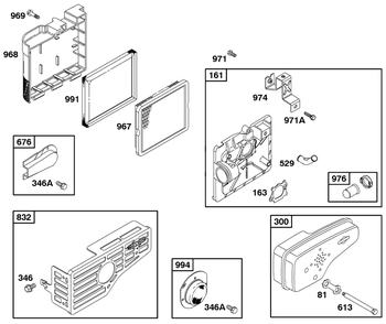 Air Cleaner Grp, Muffler Grp Diagram and Parts List for 12E802-0830-XX  Briggs and Stratton Engine